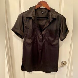Universal Standard Black Short Sleeve Stretch Satin Shirt Size 6 - 8 (label XXS)